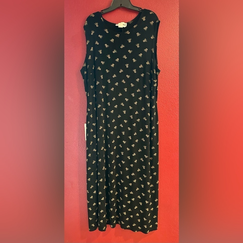 Ronni Nicole II Black Maxi Dress Pineapple Print Sleeveless Stretch 2X USA - Picture 1 of 9
